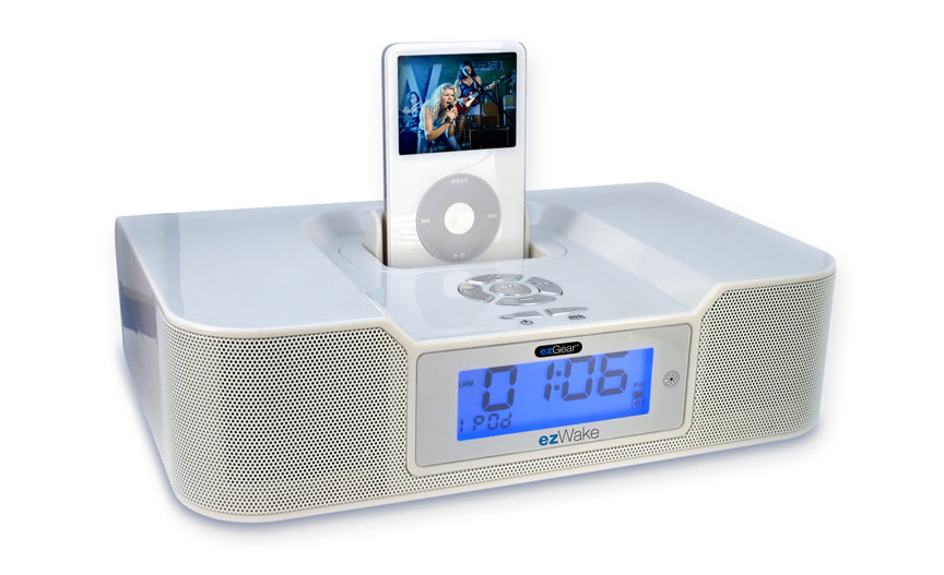 ezGear ezWake Alarm Clock Radio Speakers for iPod
